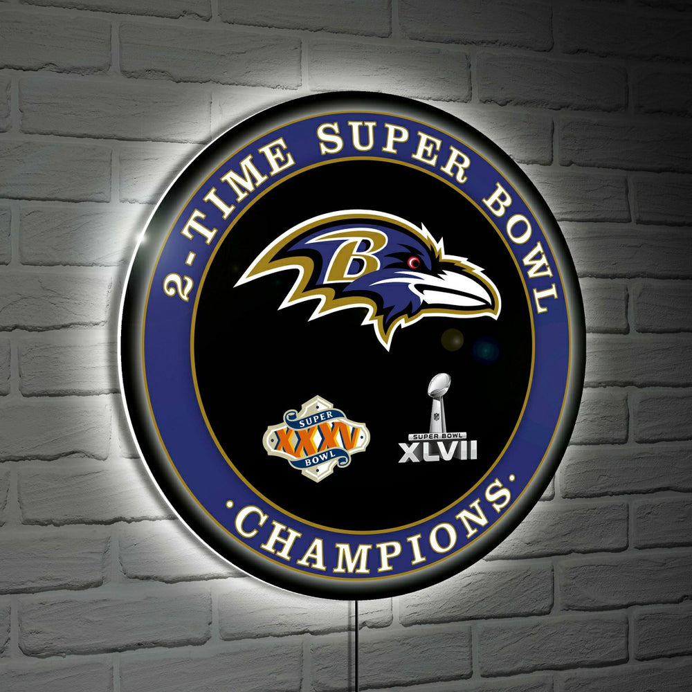 Baltimore Ravens 3X Superbowl Champions Football Round LED Wall Decor, NFL, Home