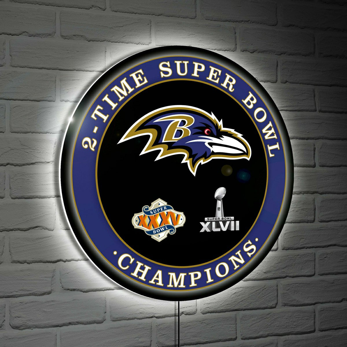 Baltimore Ravens 3X Superbowl Champions Football Round LED Wall Decor, NFL, Home