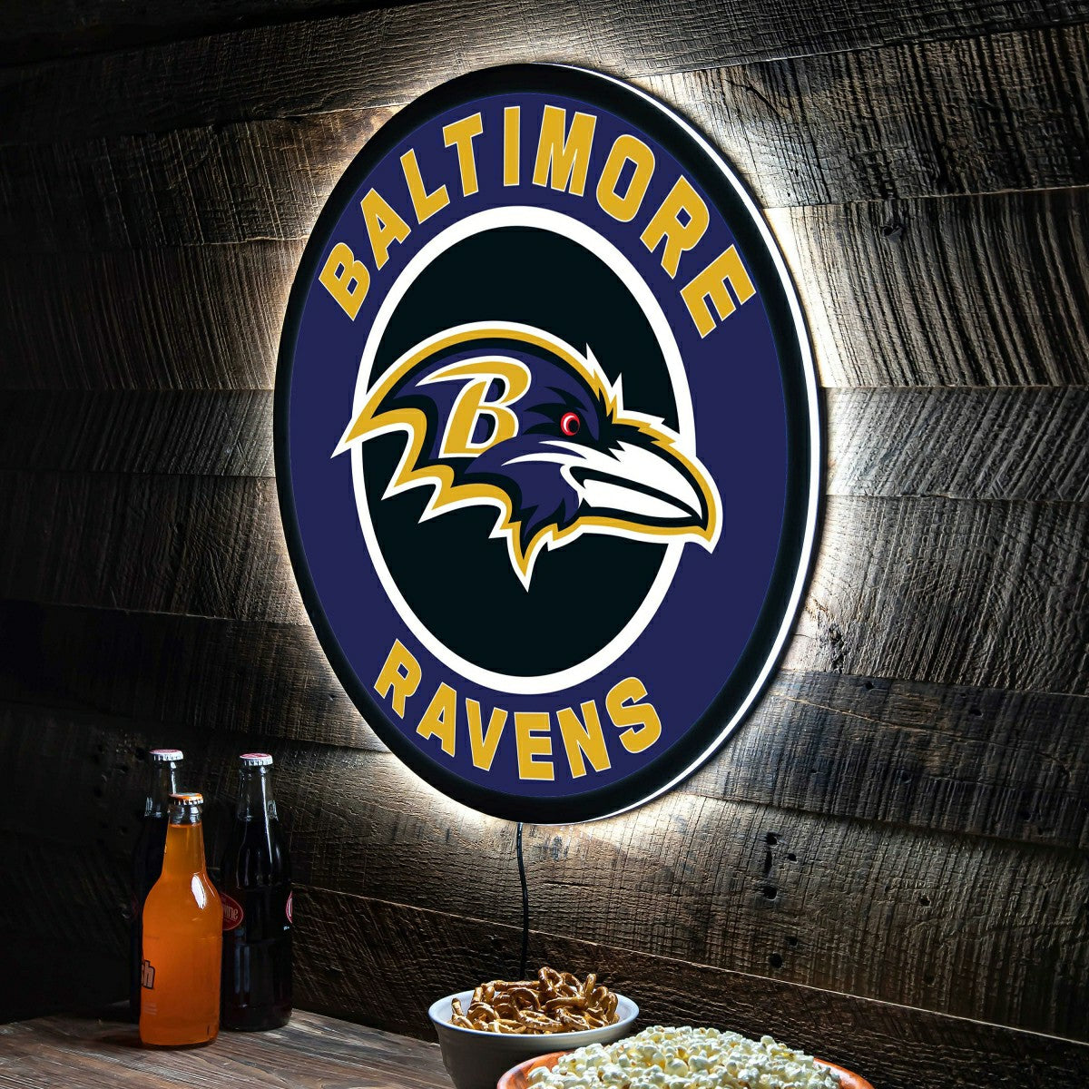 LED Wall Decor, Round, Baltimore Ravens, NFL, Home