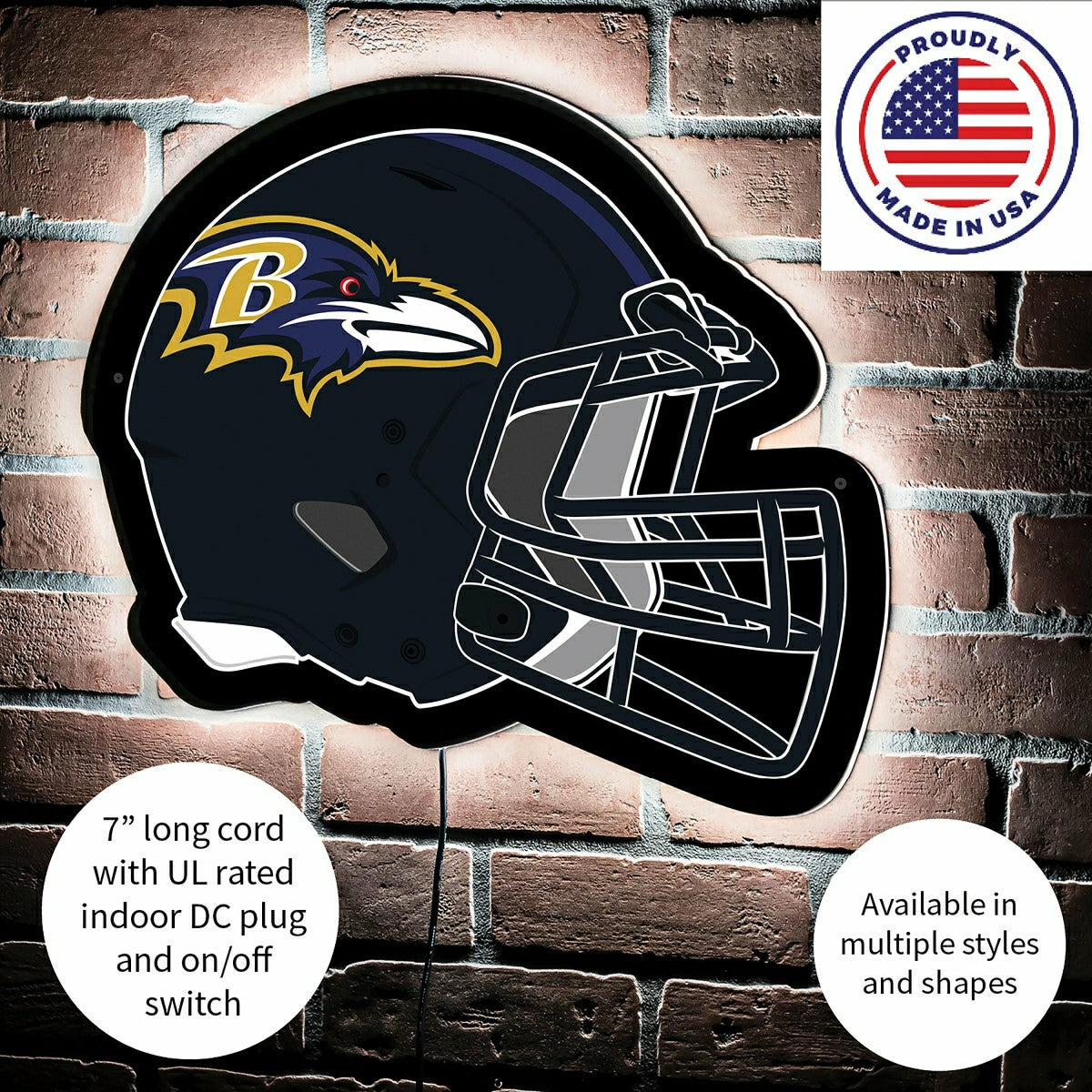 LED Wall Decor, Helmet, Baltimore Ravens, NFL, Home