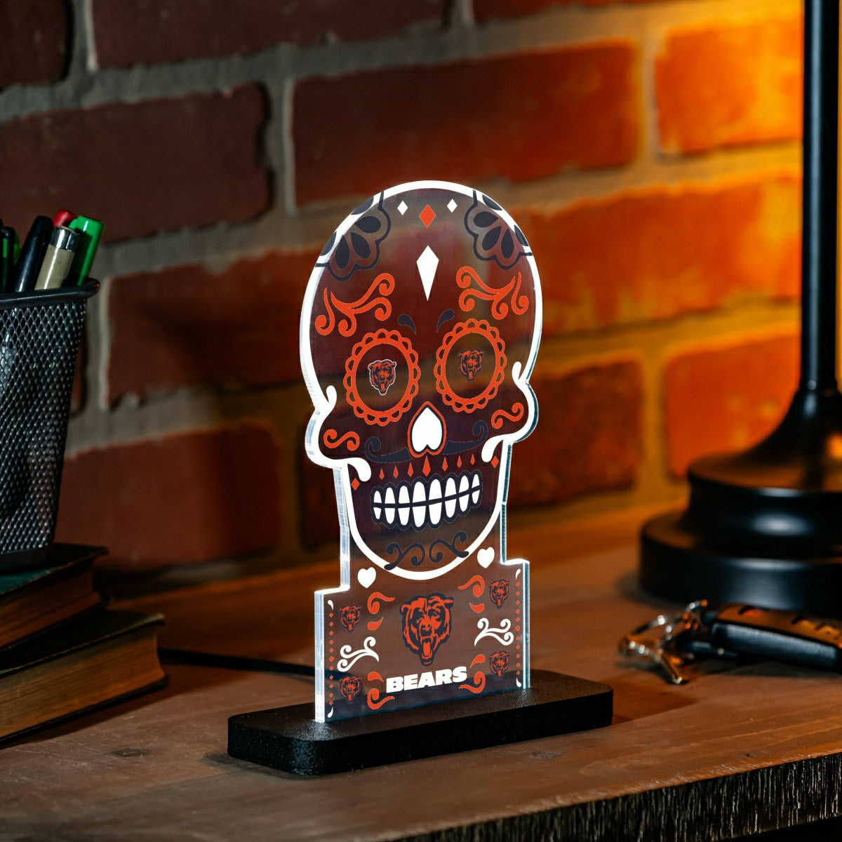 Chicago Bears NFL Football Sugar Skull Desklite LED Decor, NFL, Home