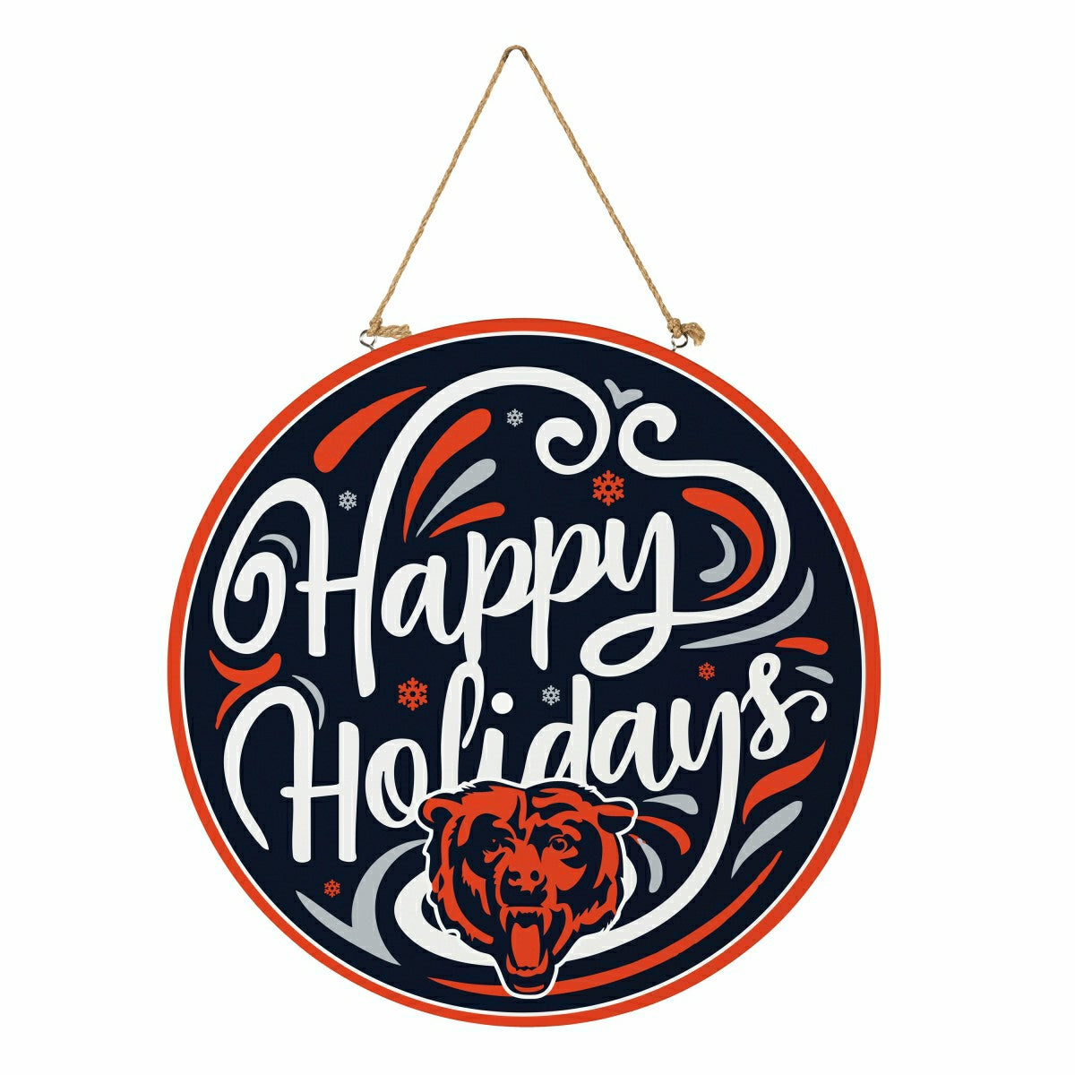 Chicago Bears Holiday Round Door Décor with Hanging Rope, 18x18, NFL, Home