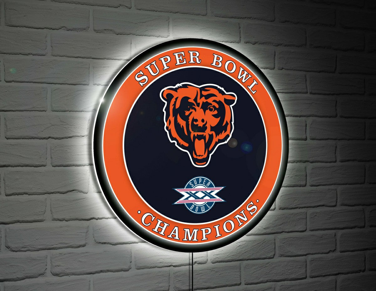 Chicago Bears Superbowl XX Champions Football Round LED Wall Decor, NFL