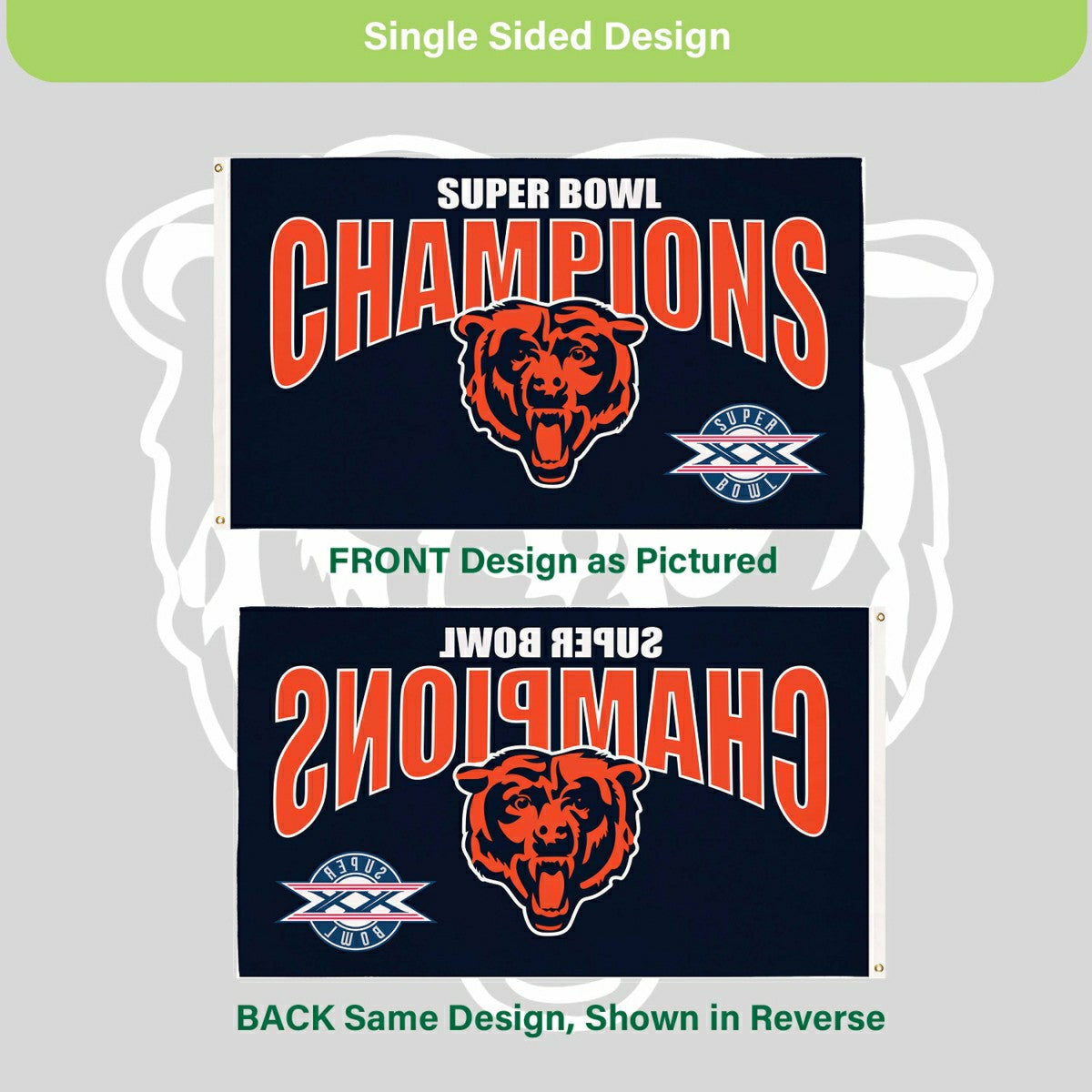 Chicago Bears Superbowl XX Champions Football 3x5 Flag, NFL, Home