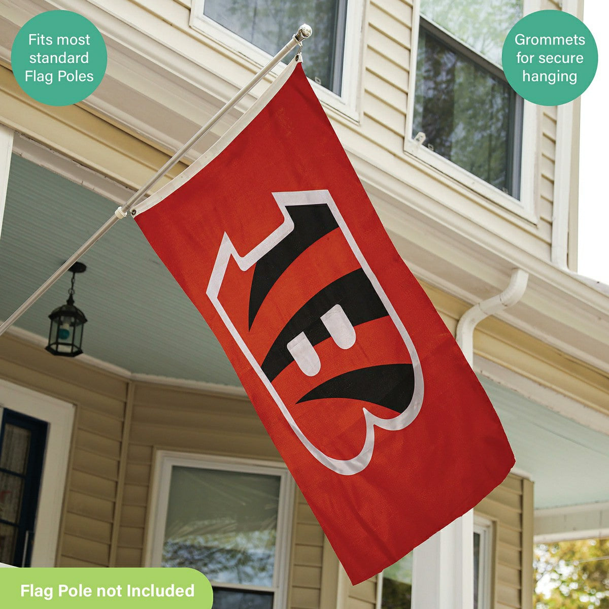 Cincinnati Bengals Single Sided Flag with 2 Grommets, 3'x5', NFL, Home