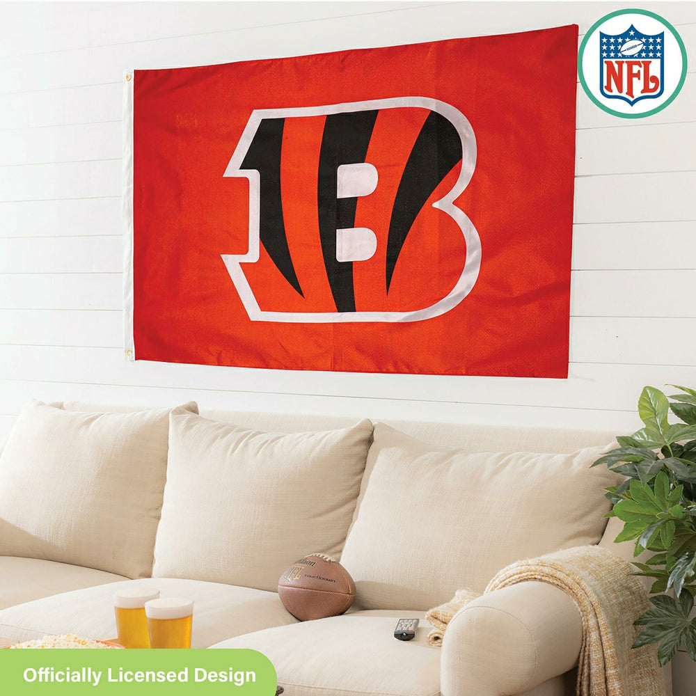 Cincinnati Bengals Single Sided Flag with 2 Grommets, 3'x5', NFL, Home