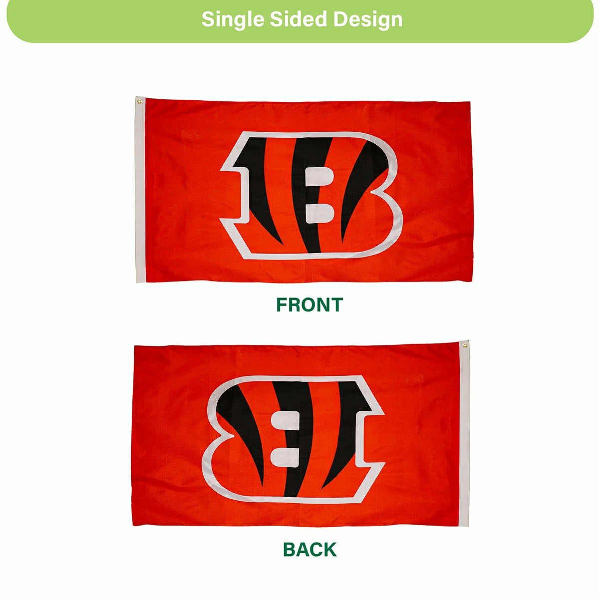 Cincinnati Bengals Single Sided Flag with 2 Grommets, 3'x5', NFL, Home