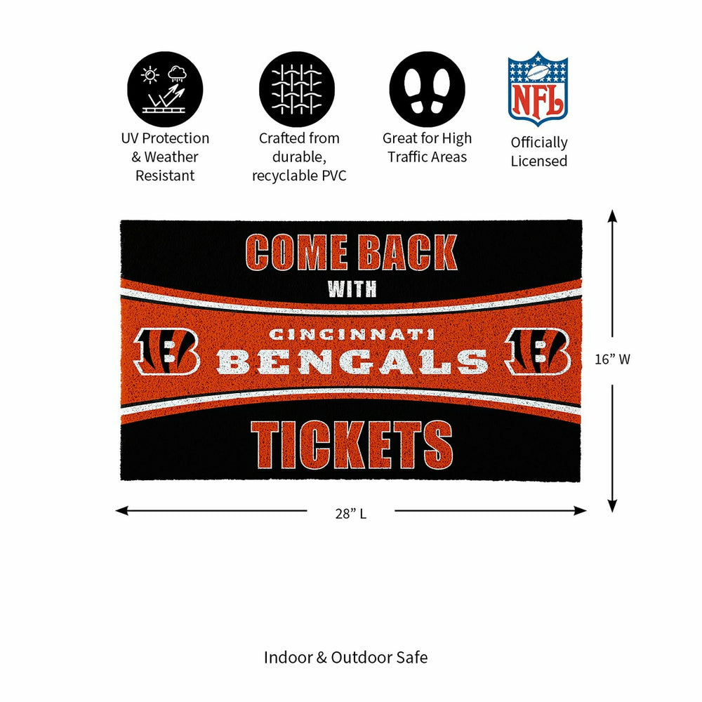 28" x 16" PVC Trapper Mat, Come Back with Tickets, Cincinnati Bengals, NFL