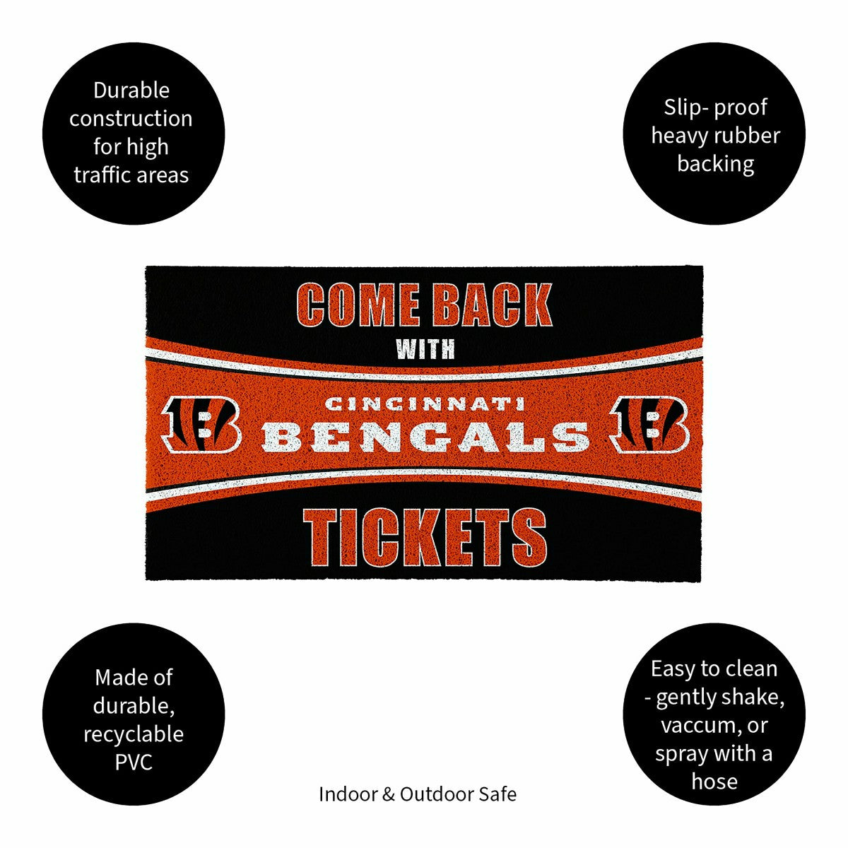 28" x 16" PVC Trapper Mat, Come Back with Tickets, Cincinnati Bengals, NFL