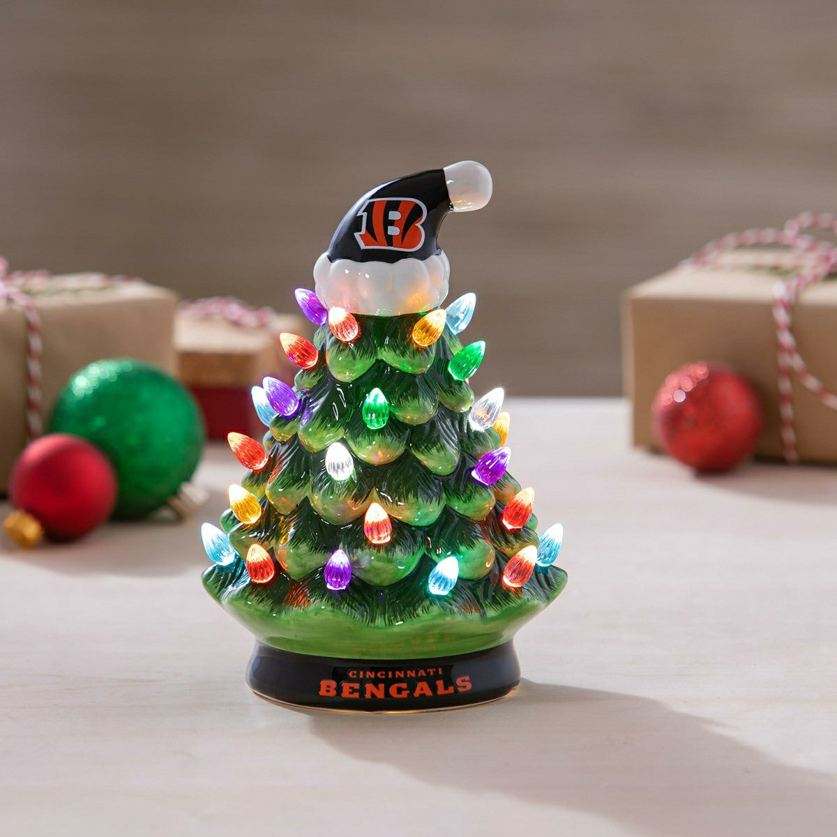 8" LED Ceramic Christmas Tree, Cincinnati Bengals, NFL, Home