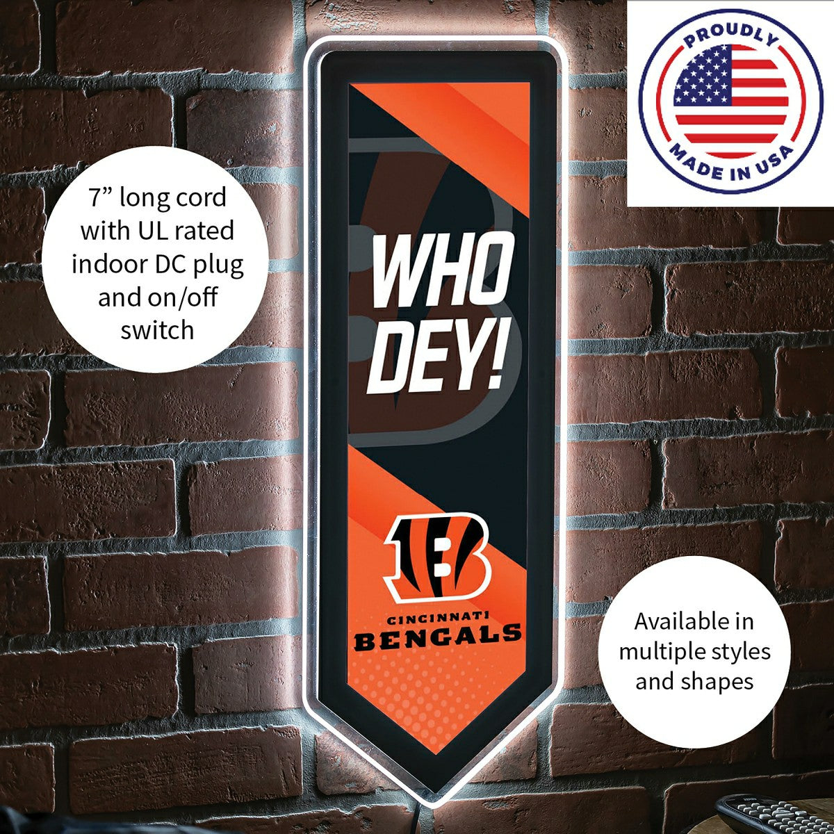 LED Wall Decor, Pennant, Cincinnati Bengals, NFL, Home