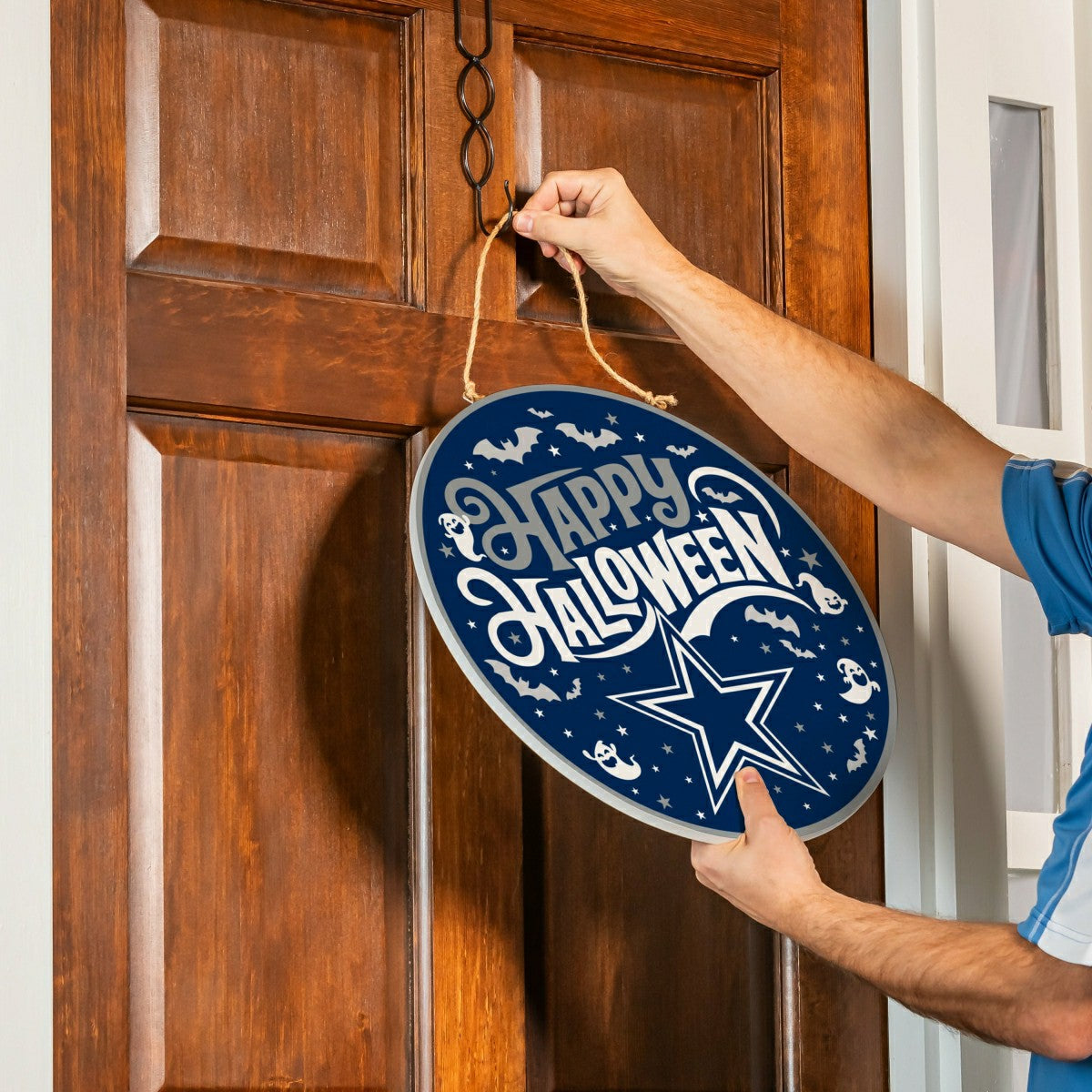 Dallas Cowboys Halloween Round Door Décor with Hanging Rope, 18x18, NFL, Home