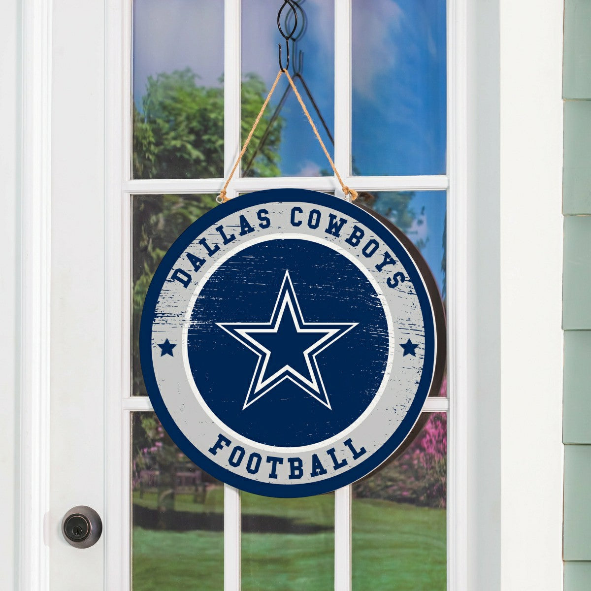 Dallas Cowboys Round Door Décor with Hanging Rope, 18x18, NFL, Home