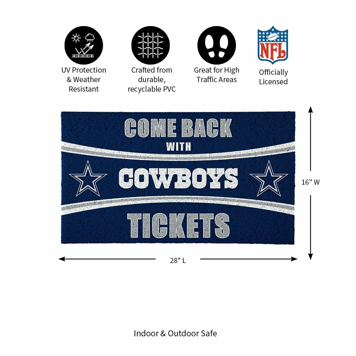 28" x 16" PVC Trapper Mat, Come Back with Tickets, Dallas Cowboys, NFL