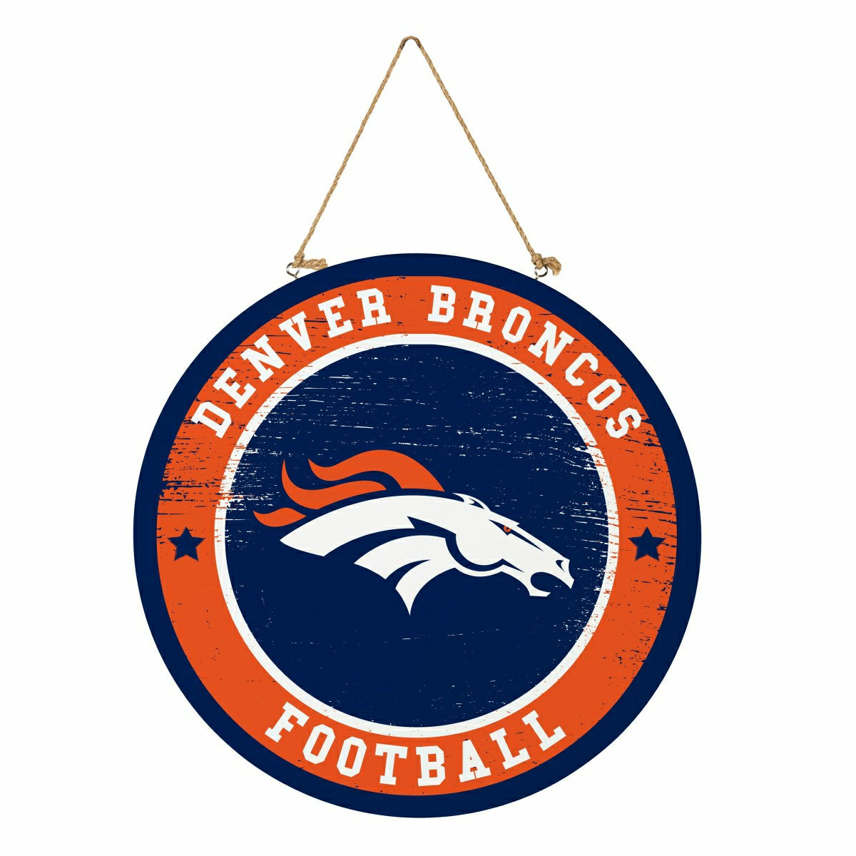 Denver Broncos Round Door Décor with Hanging Rope, 18x18, NFL, Home
