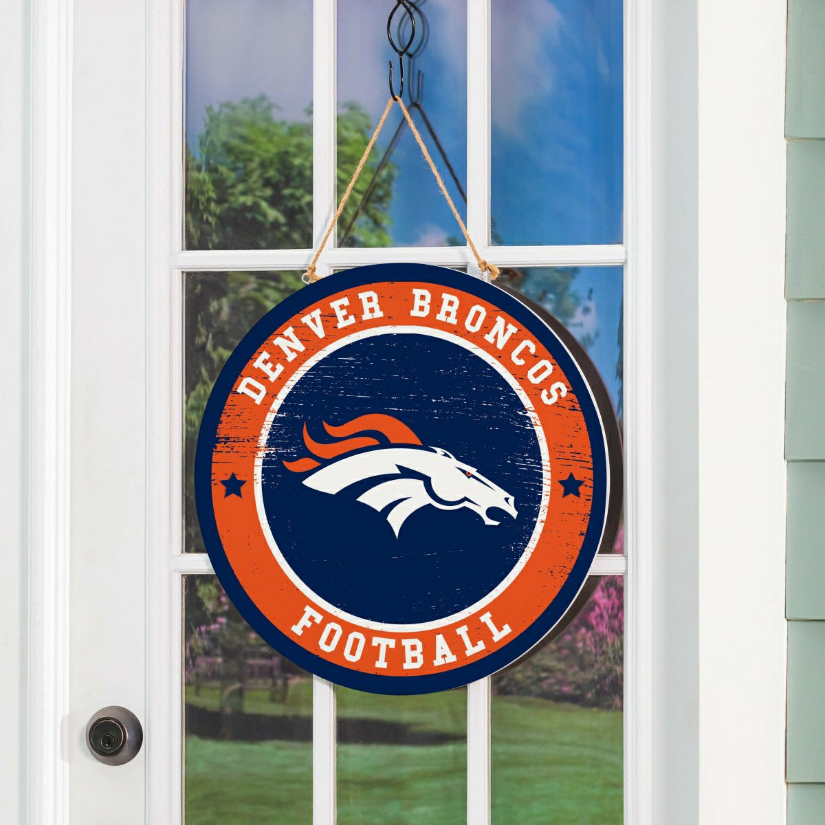 Denver Broncos Round Door Décor with Hanging Rope, 18x18, NFL, Home