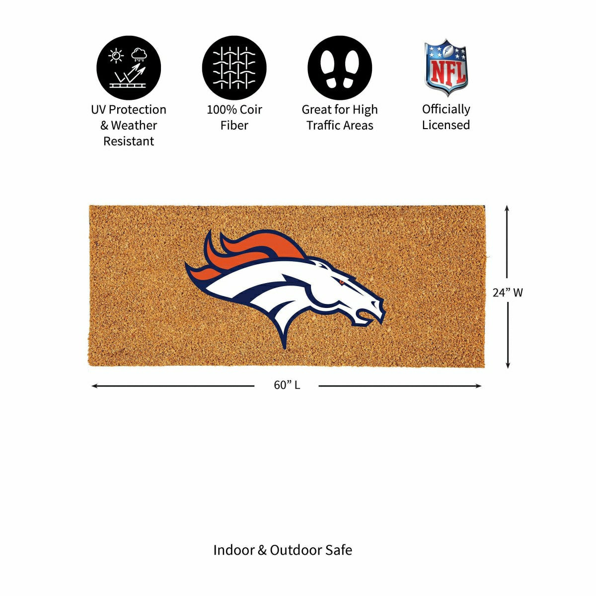 Denver Broncos Extra Large Full Color Coir Mat, 60"x24", NFL