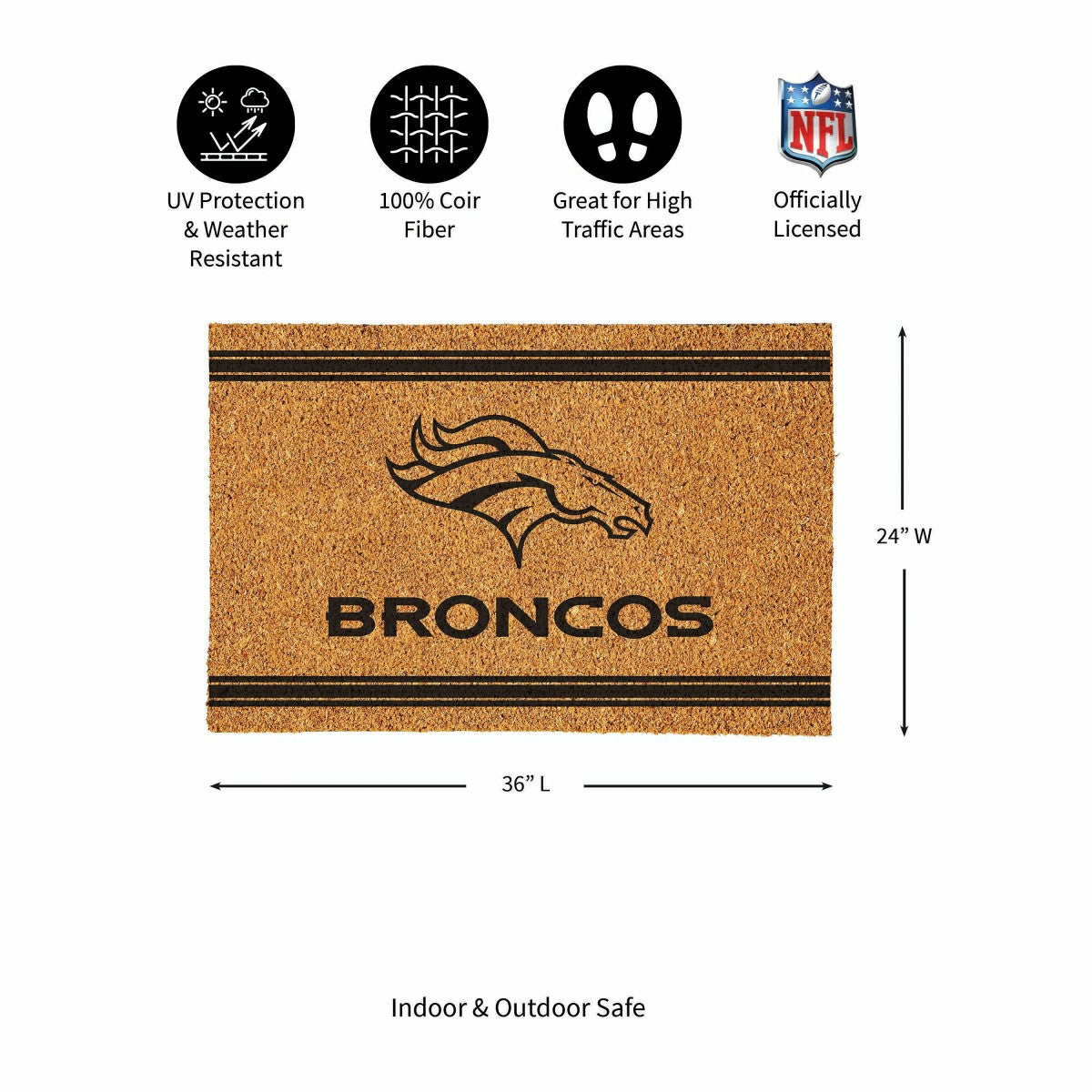 Denver Broncos Large One Color Coir Mat, 36"x24", NFL
