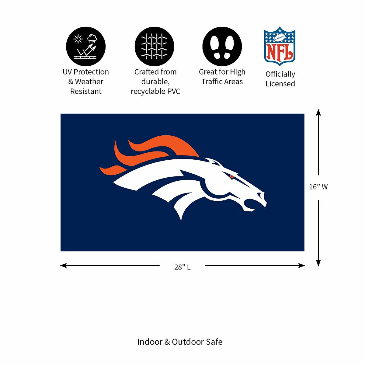 Full Color PVC Mat, 16" x 28", Denver Broncos, NFL