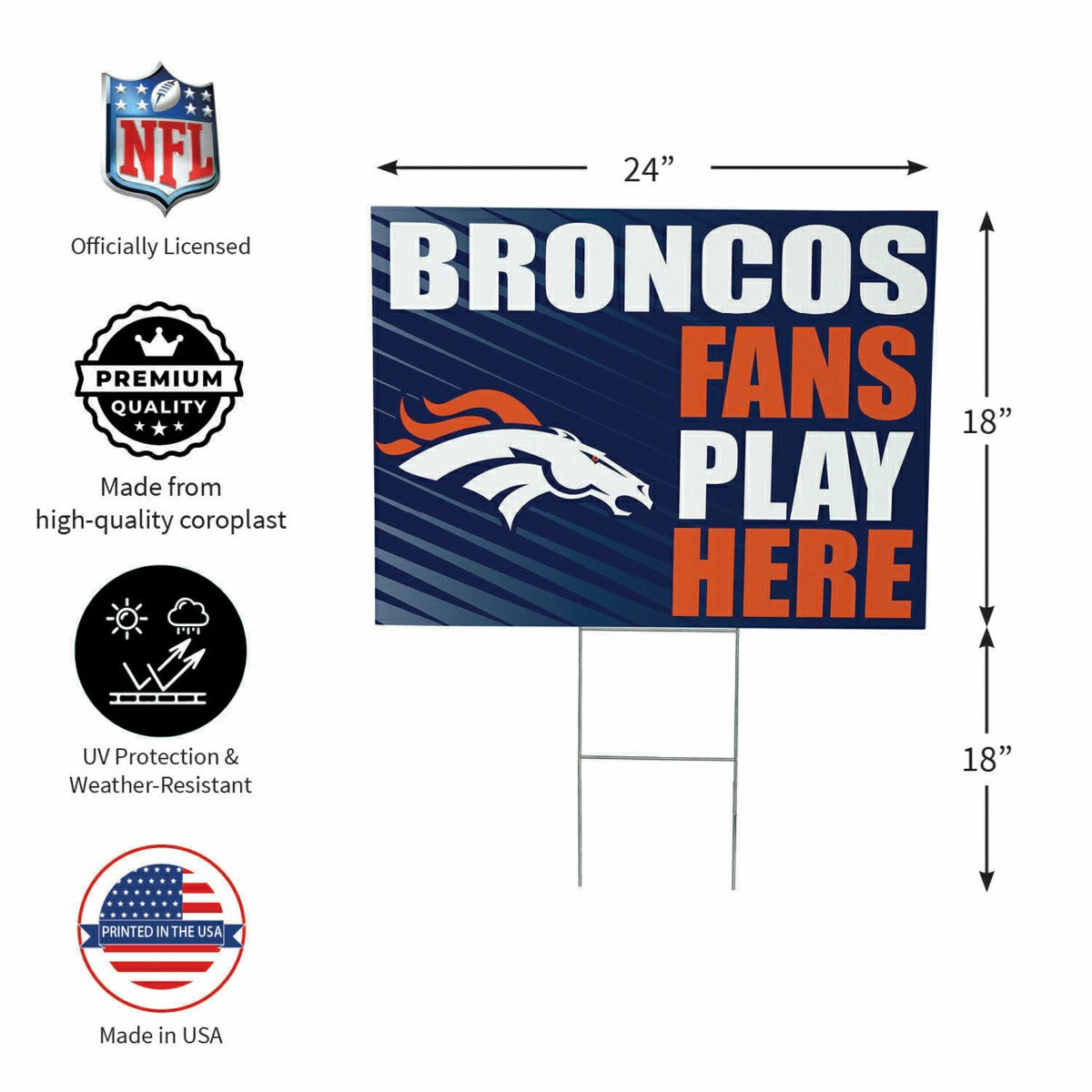 Denver Broncos Coroplast Yard Sign "Fans Play Here", NFL, Home