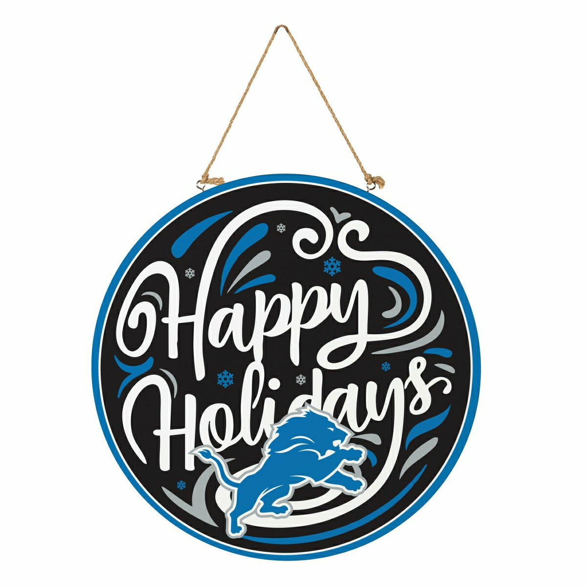 Detroit Lions Holiday Round Door Décor with Hanging Rope, 18x18, NFL, Home