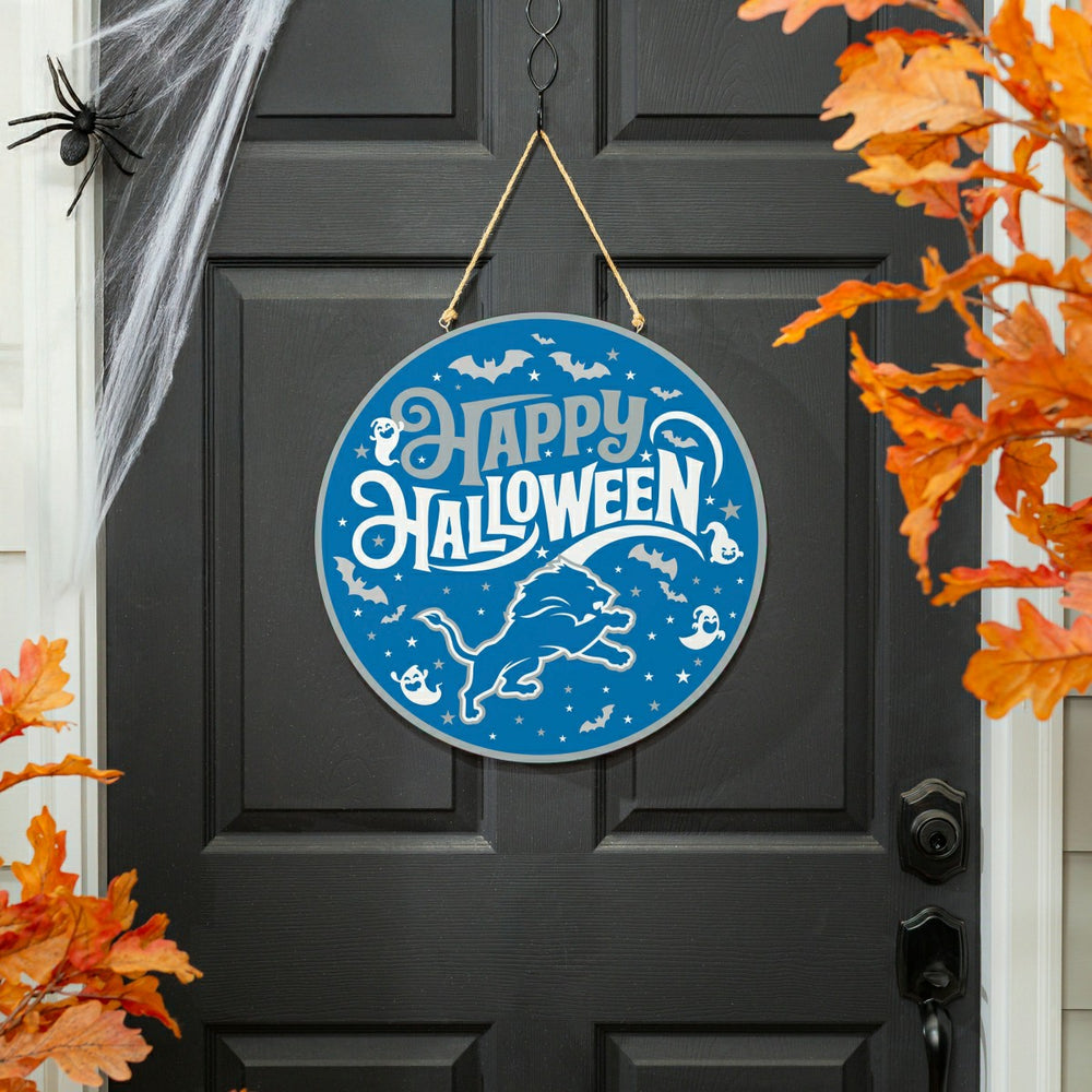 Detroit Lions Halloween Round Door Décor with Hanging Rope, 18x18, NFL, Home