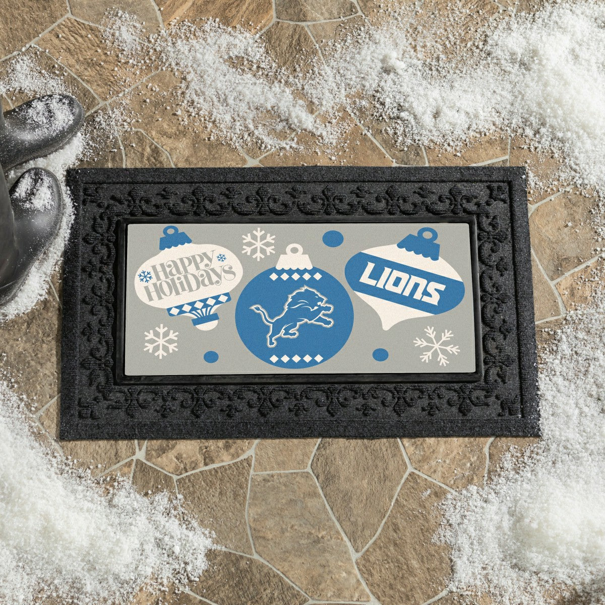 Detroit Lions Holiday Flocked Coir Sassafras Switch Mat, 22"x10", NFL