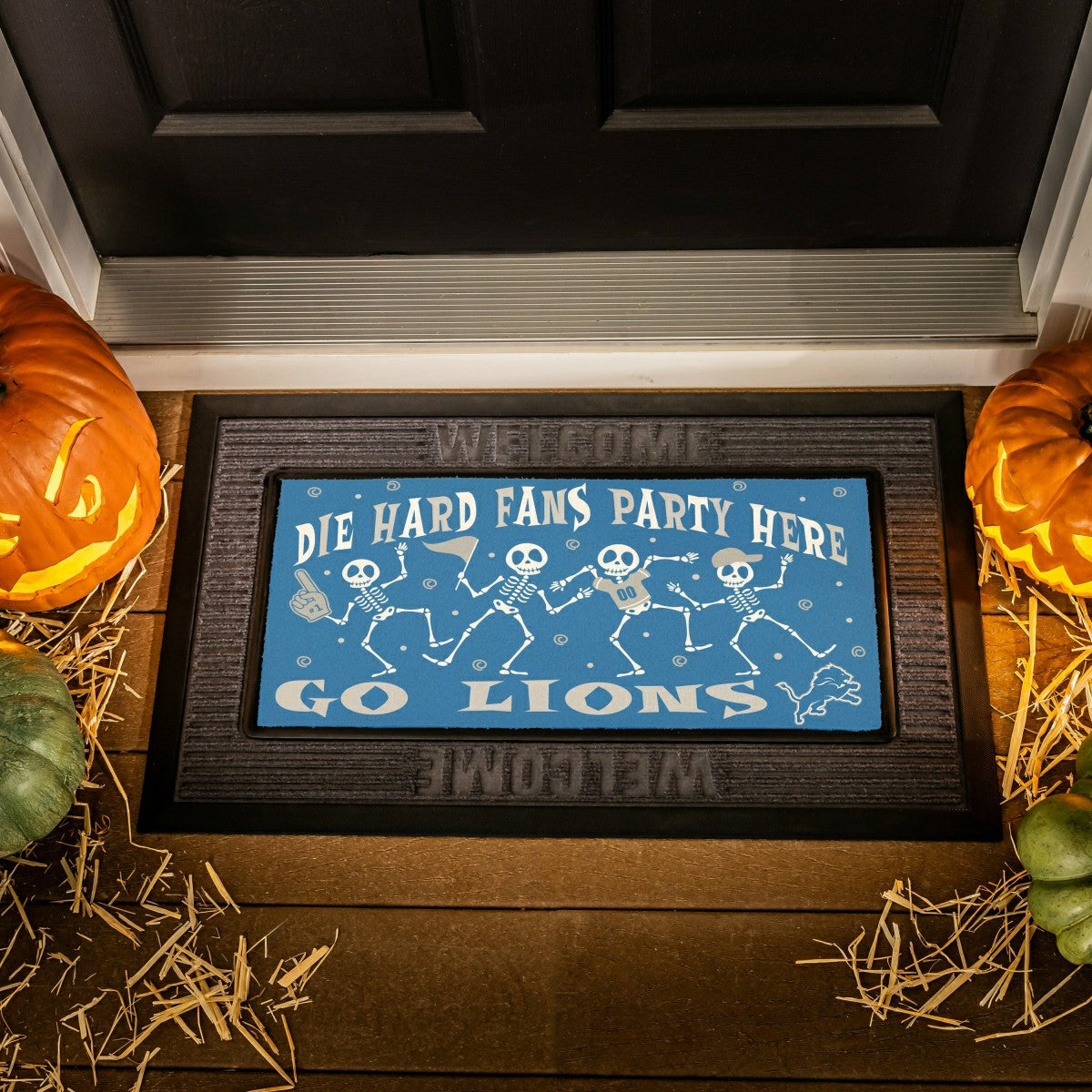 Detroit Lions Flocked Coir Halloween Sassafras Switch Mat, 22"x10", NFL