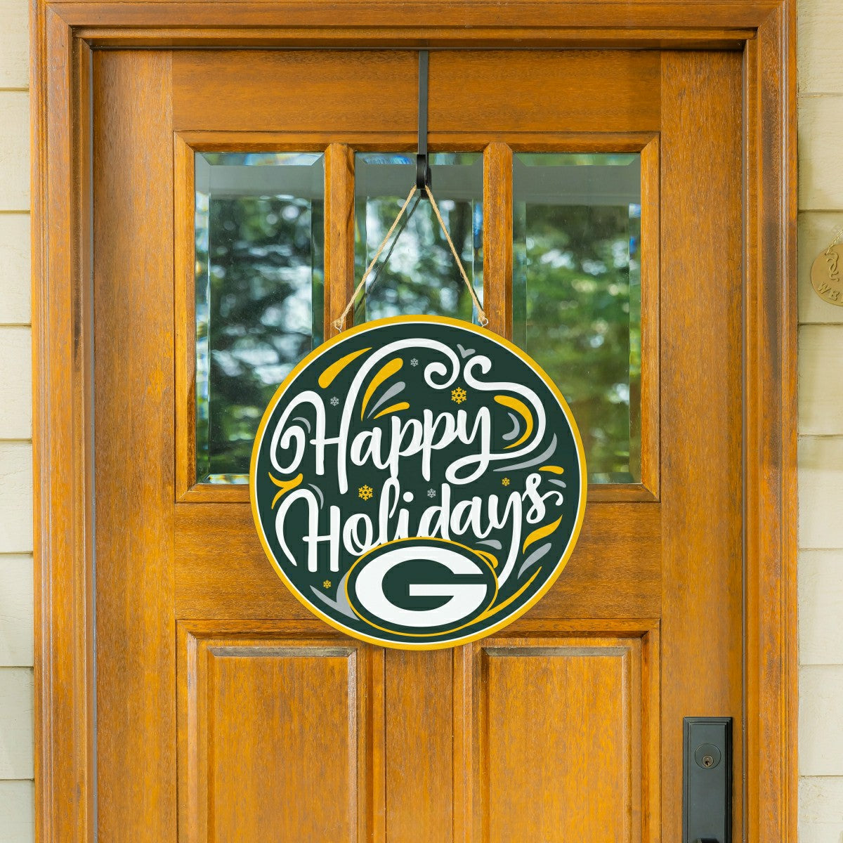 Green Bay Packers Holiday Round Door Décor with Hanging Rope, 18x18, NFL, Home