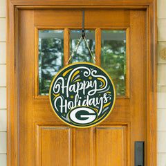 Green Bay Packers Holiday Round Door Décor with Hanging Rope, 18x18, NFL, Home