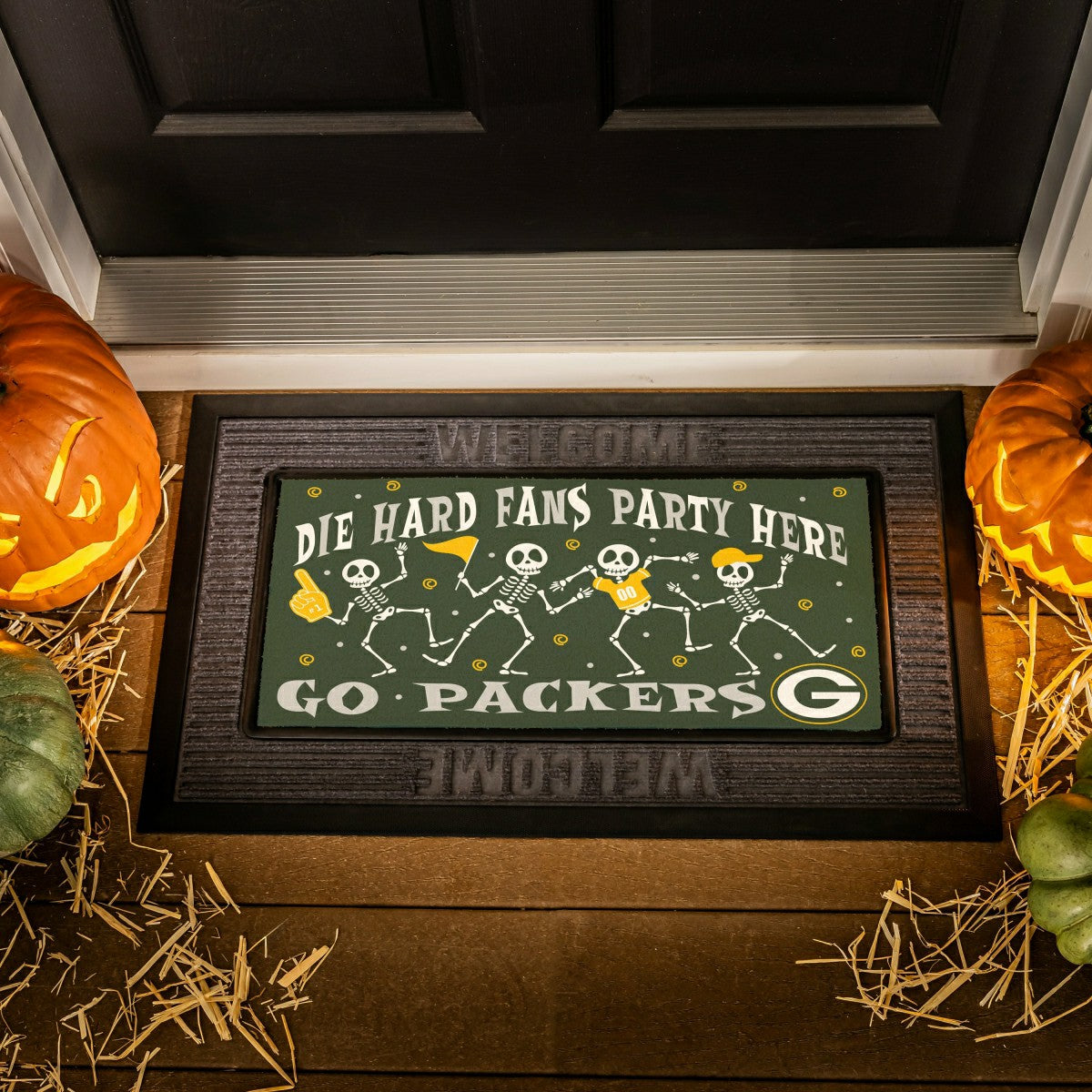 Green Bay Packers Flocked Coir Halloween Sassafras Switch Mat, 22"x10", NFL