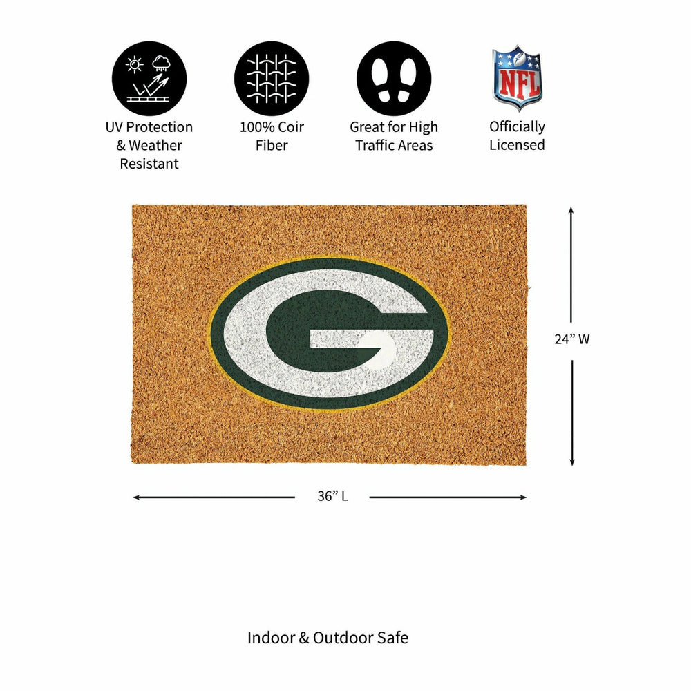 Green Bay Packers Large Full Color Coir Mat, 36"x24", NFL
