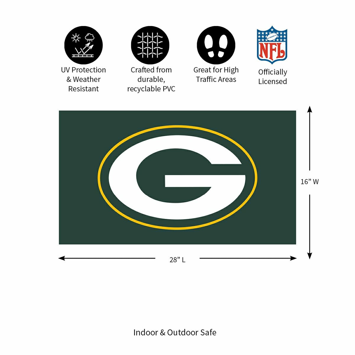Full Color PVC Mat, 16" x 28", Green Bay Packers, NFL