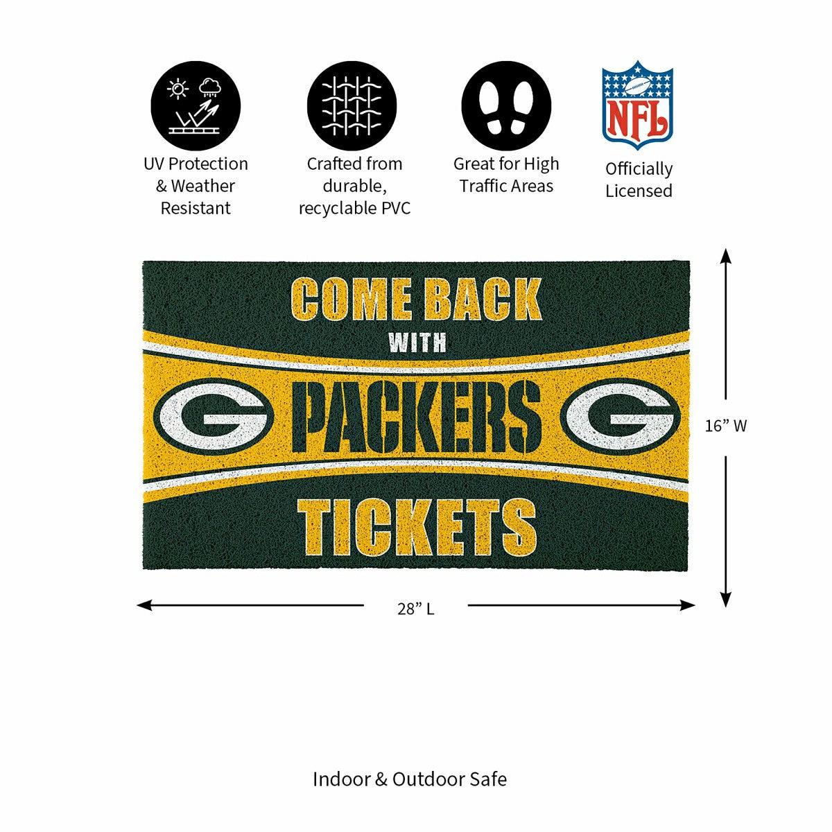 28" x 16" PVC Trapper Mat, Come Back with Tickets, Green Bay Packers, NFL