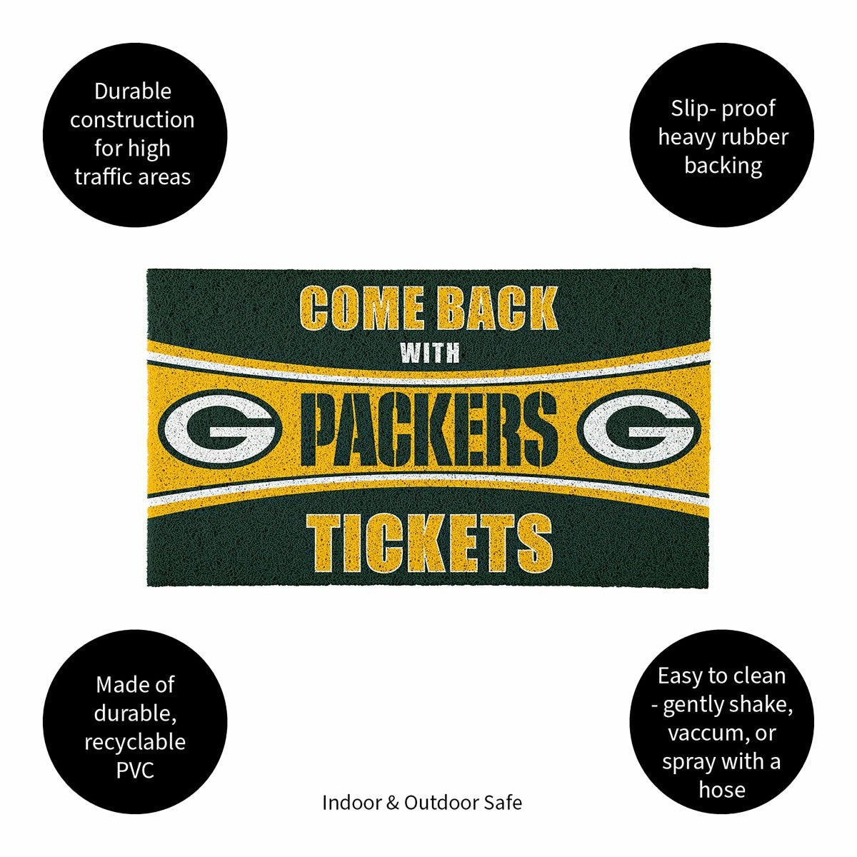 28" x 16" PVC Trapper Mat, Come Back with Tickets, Green Bay Packers, NFL