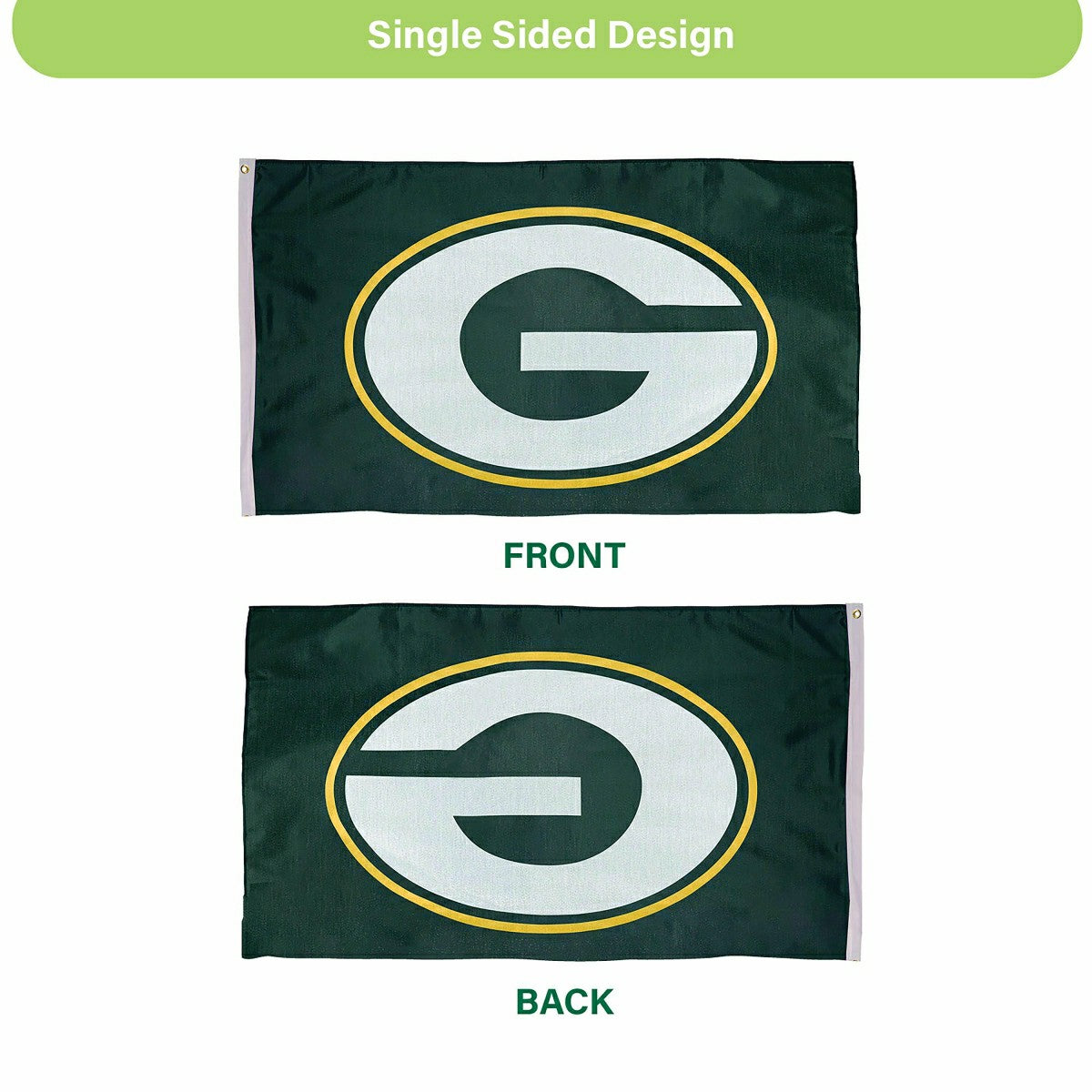 Green Bay Packers Single Sided Estate Flag with 2 Grommets, 3'x5', NFL, Home