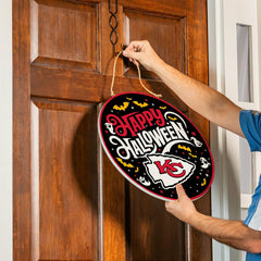 Kansas City Chiefs Halloween Round Door Décor with Hanging Rope, 18x18, NFL, Home