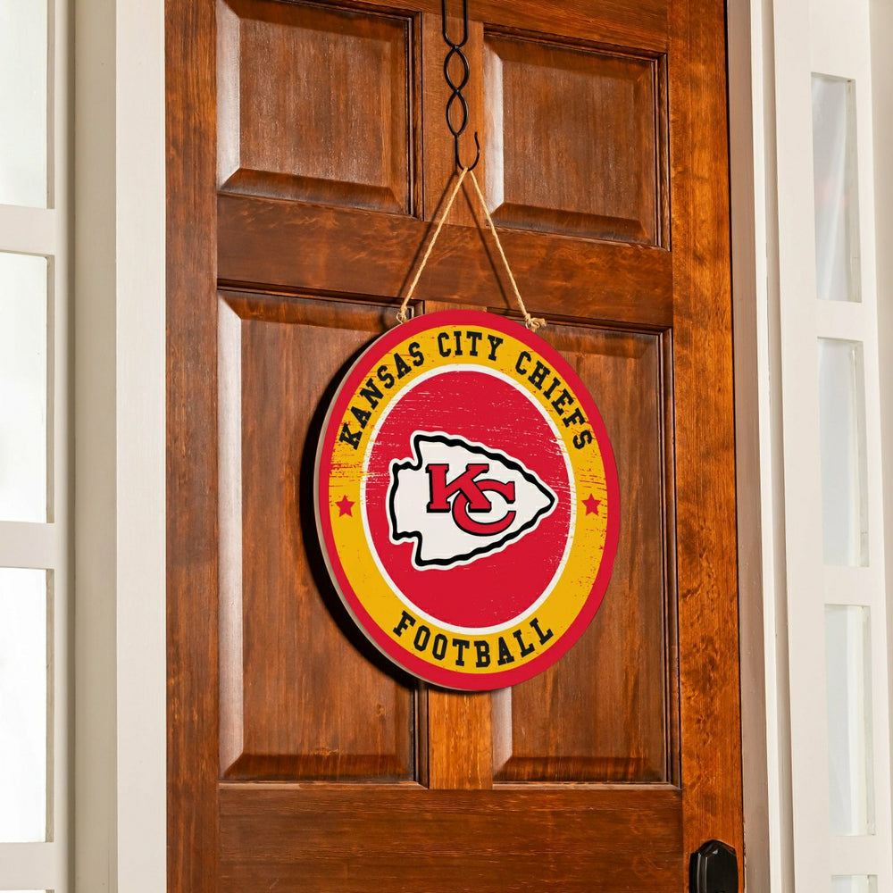 Kansas City Chiefs Round Door Décor with Hanging Rope, 18x18, NFL, Home