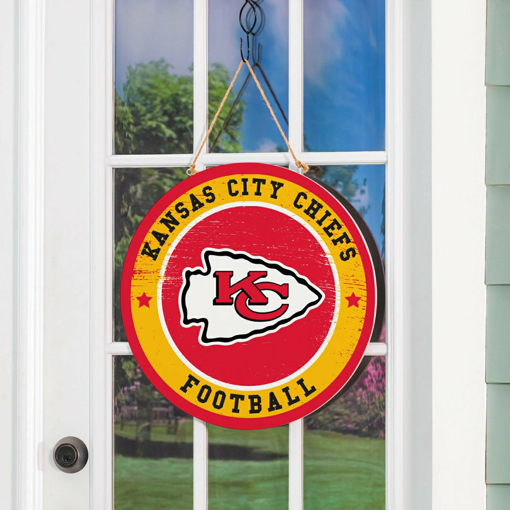 Kansas City Chiefs Round Door Décor with Hanging Rope, 18x18, NFL, Home