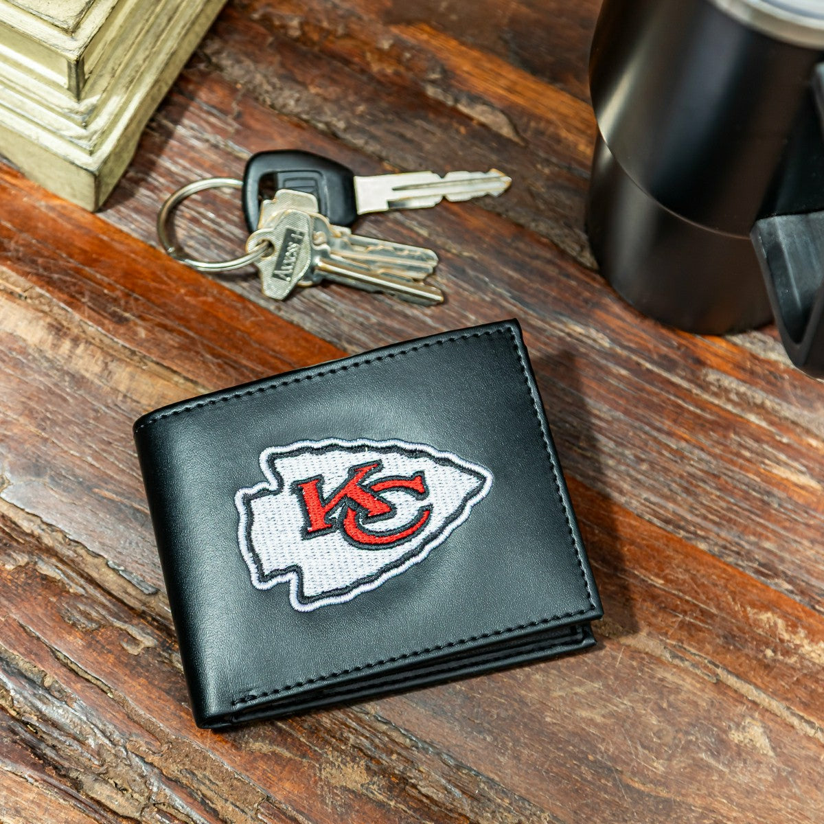 Kansas City Chiefs Black Bi-Fold Embroidered Wallet w/ RFID Blocking, NFL, Home