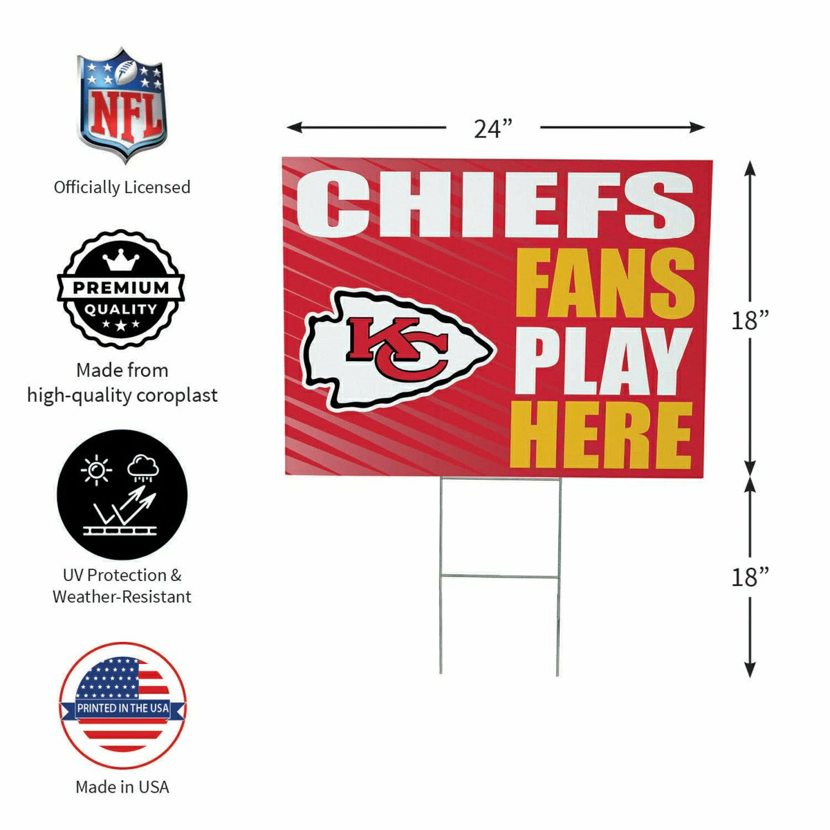 Kansas City Chiefs Coroplast Yard Sign "Fans Play Here", NFL, Home