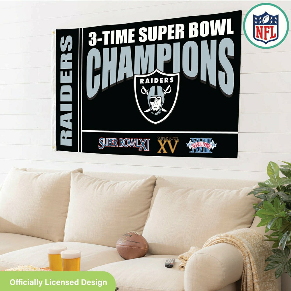 Las Vegas Raiders Multi-Win Superbowl Champions Football 3x5 Flag, NFL, Home