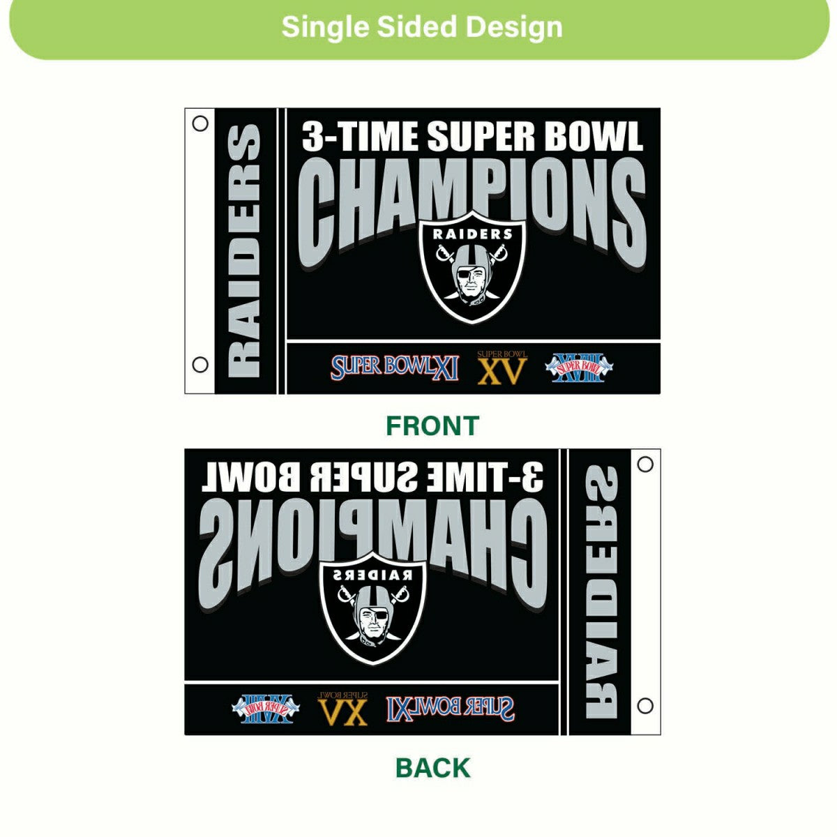 Las Vegas Raiders Multi-Win Superbowl Champions Football 3x5 Flag, NFL, Home