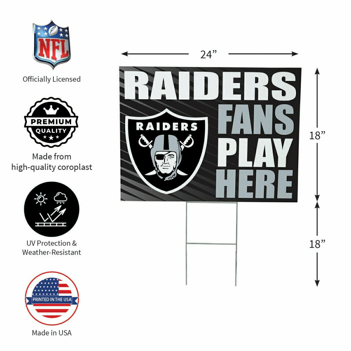 Las Vegas Raiders Coroplast Yard Sign "Fans Play Here", NFL, Home