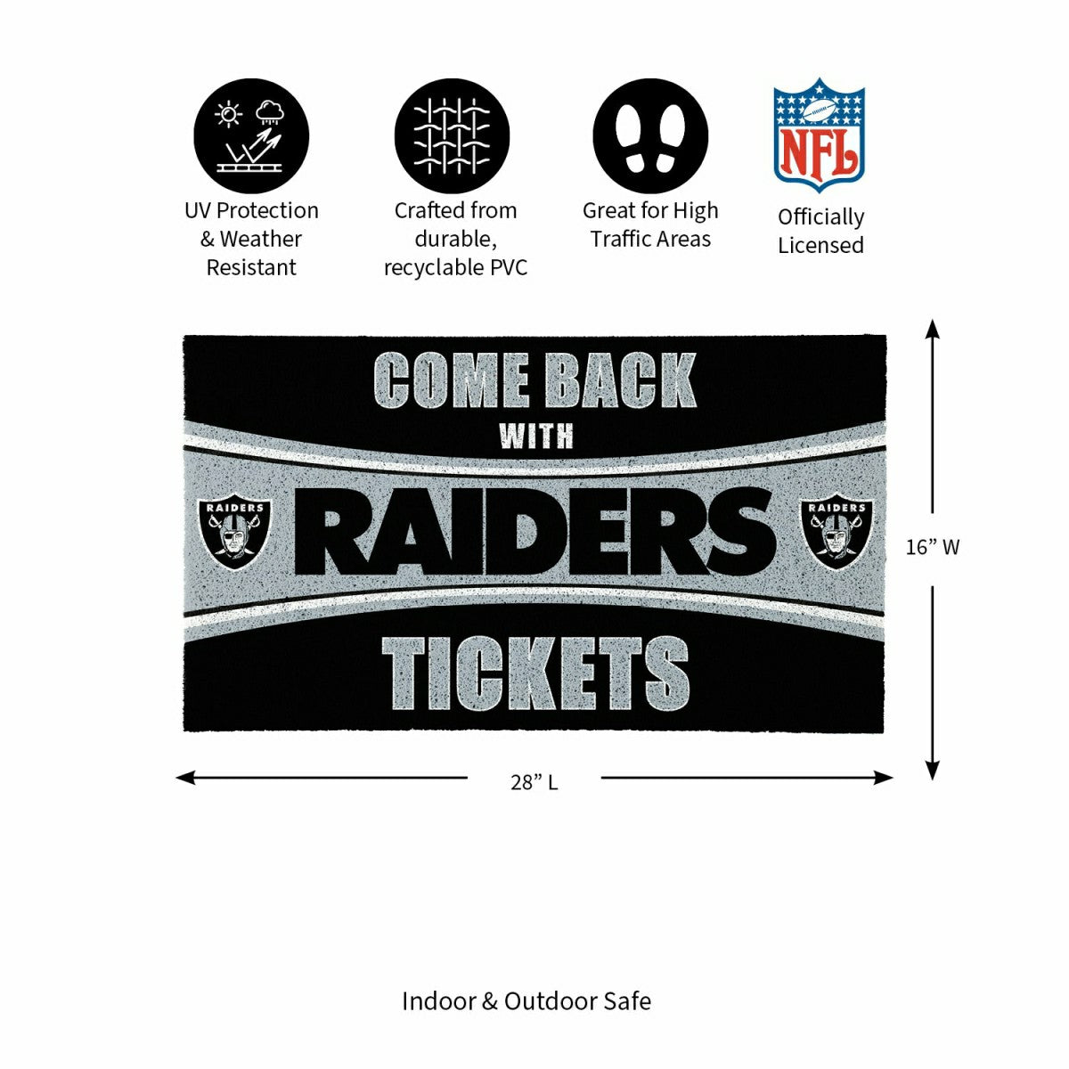 28" x 16" PVC Trapper Mat, Come Back with Tickets, Las Vegas Raiders, NFL