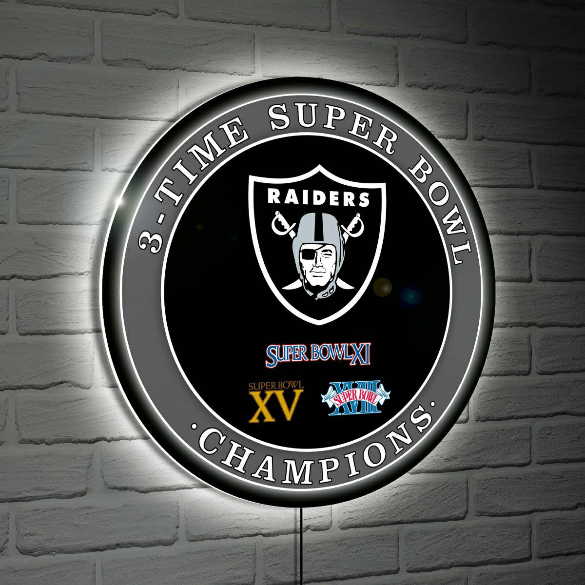 Las Vegas Raiders Multi-Win Superbowl Champions Football Round LED Wal, NFL, Home
