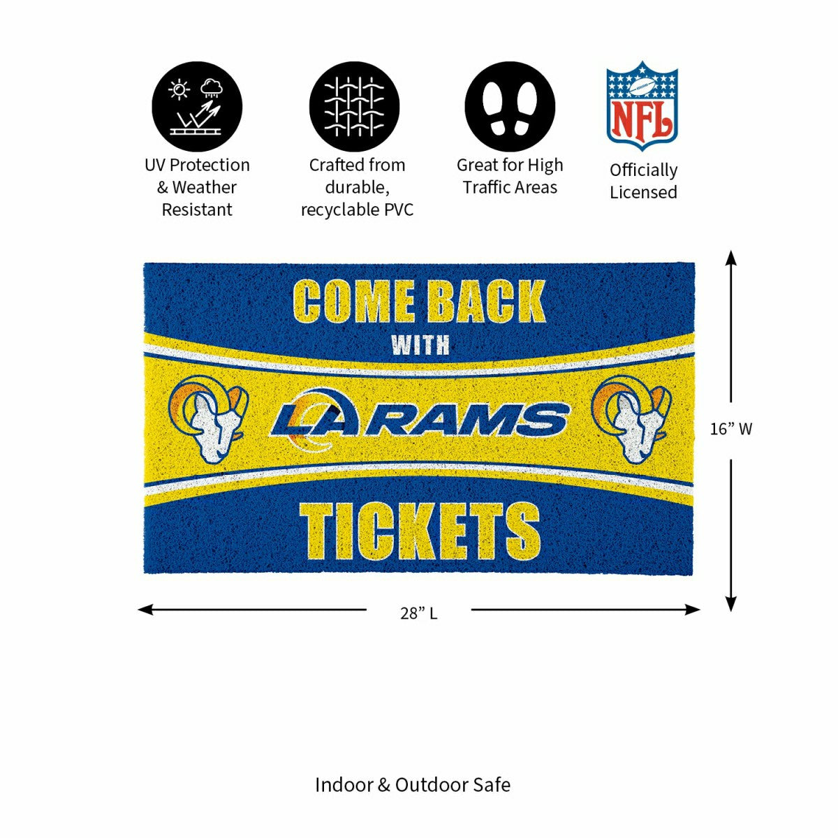 28" x 16" PVC Trapper Mat, Come Back with Tickets, Los Angeles Rams, NFL
