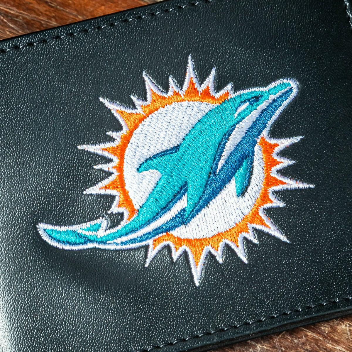 Miami Dolphins Black Bi-Fold Embroidered Wallet w/ RFID Blocking, NFL, Home