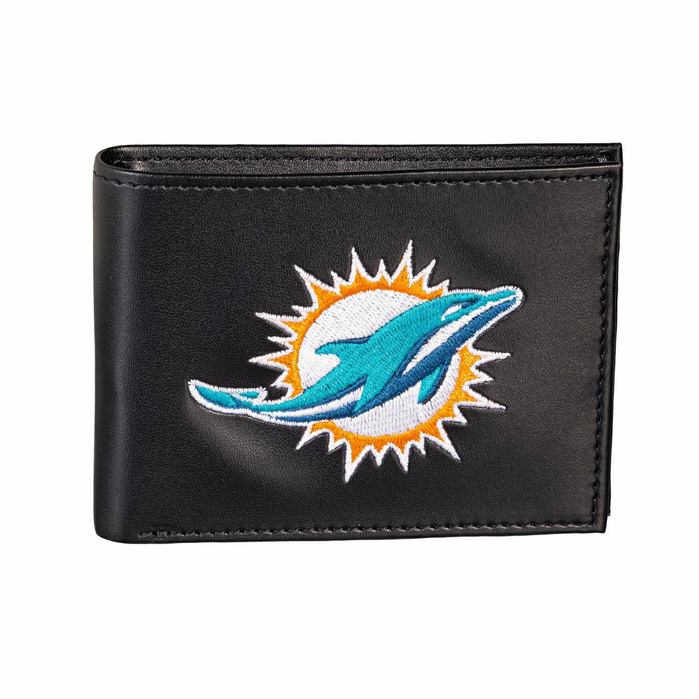 Miami Dolphins Black Bi-Fold Embroidered Wallet w/ RFID Blocking, NFL, Home