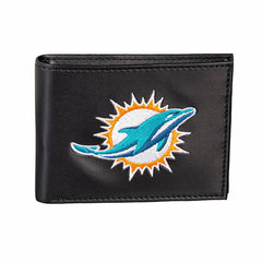 Miami Dolphins Black Bi-Fold Embroidered Wallet w/ RFID Blocking, NFL, Home